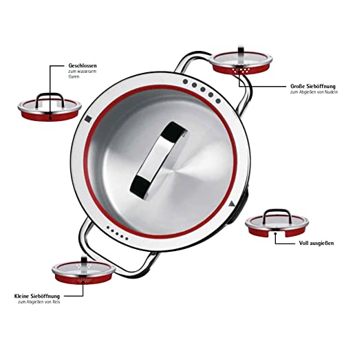 WMF Function 4 Topfset 5-tlg., Induktion, Cromargan Edelstahl poliert, Glasdeckel mit 4 Abgießfunktionen, Innenskalierung