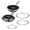 HexClad 7-tlg. Hybrid-Edelstahl Kochgeschirr-Set mit Deckel & Wok, Antihaft, Metallbesteck- & spülmaschinenfest, induktionsgeeignet