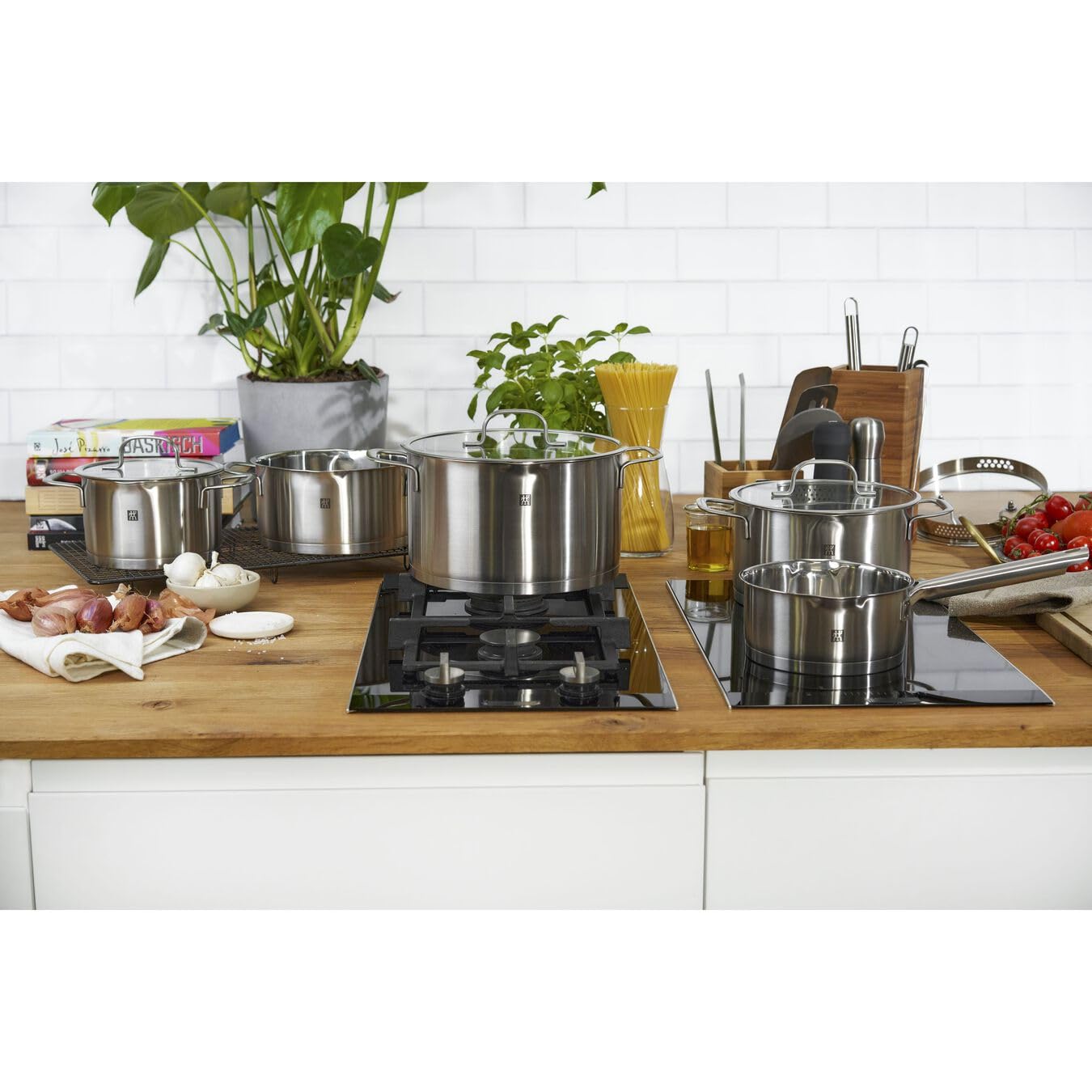 ZWILLING TrueFlow Topfset 5-tlg., Edelstahl, Glasdeckel mit integriertem Sieb, Induktionsgeeignet, unbeschichtet