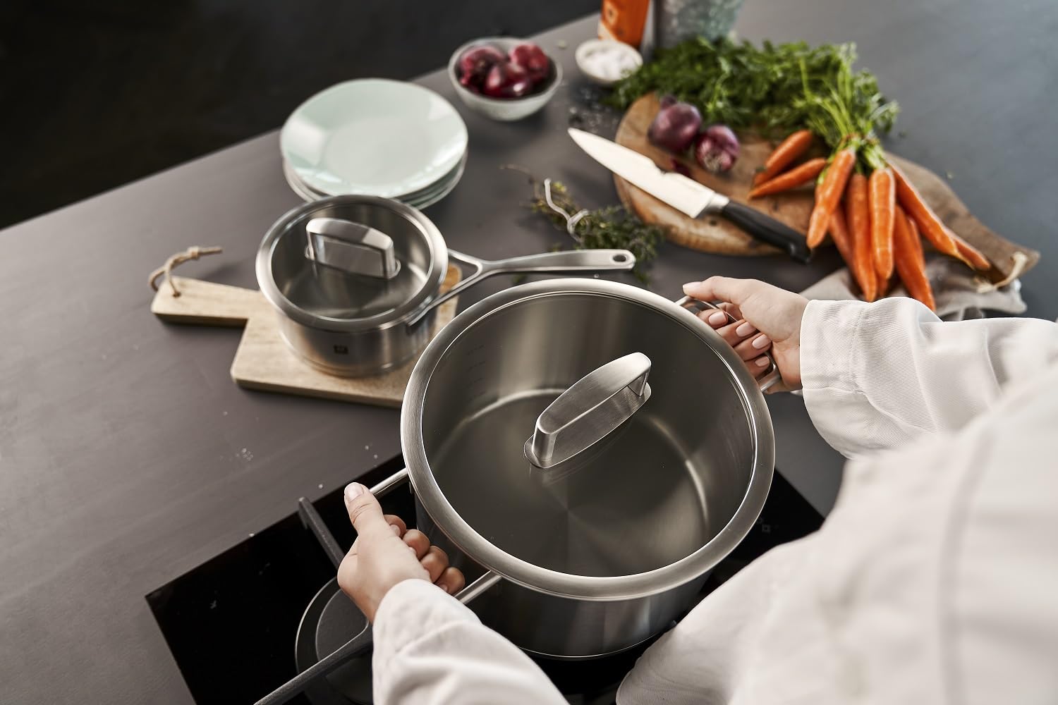 ZWILLING Vitality Kochtopfset 5-tlg, Induktionsgeeignet, Glasdeckel, Edelstahl, Silber