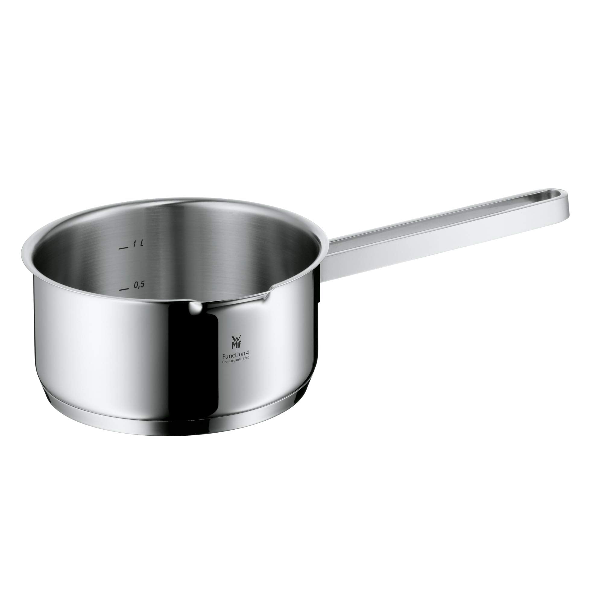 WMF Function 4 Topfset 5-tlg., Induktion, Cromargan Edelstahl poliert, Glasdeckel mit 4 Abgießfunktionen, Innenskalierung