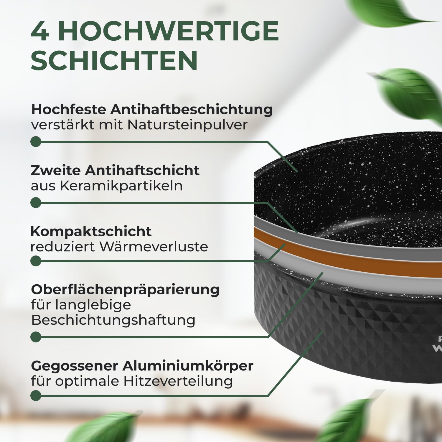 Pela Welle® 15-tlg. Induktions-Topfset, schwarz, Keramik, antihaftbeschichtet, inkl. Küchenhelfer, Töpfe & Kochtöpfe