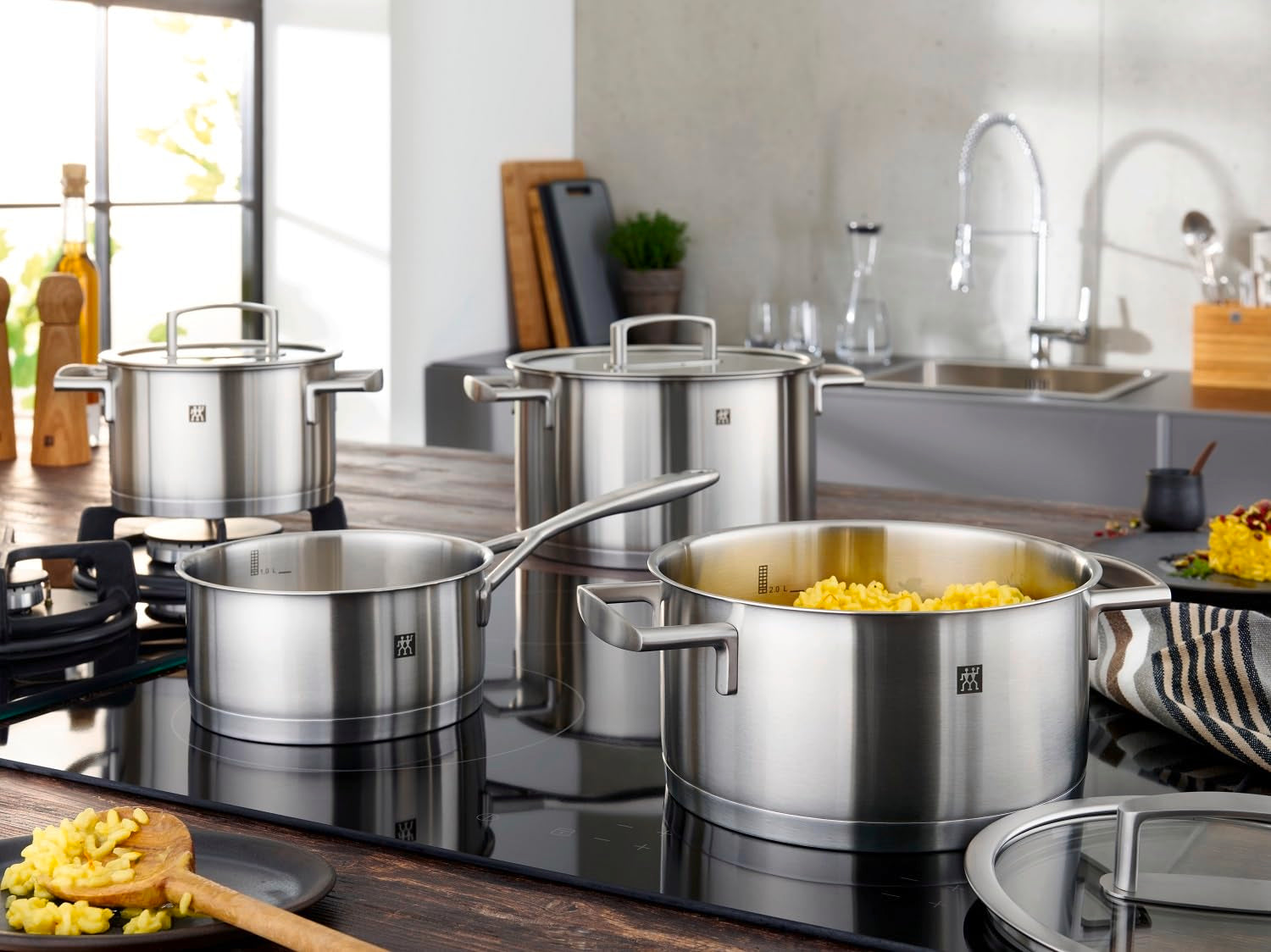 ZWILLING Vitality Kochtopfset 5-tlg, Induktionsgeeignet, Glasdeckel, Edelstahl, Silber