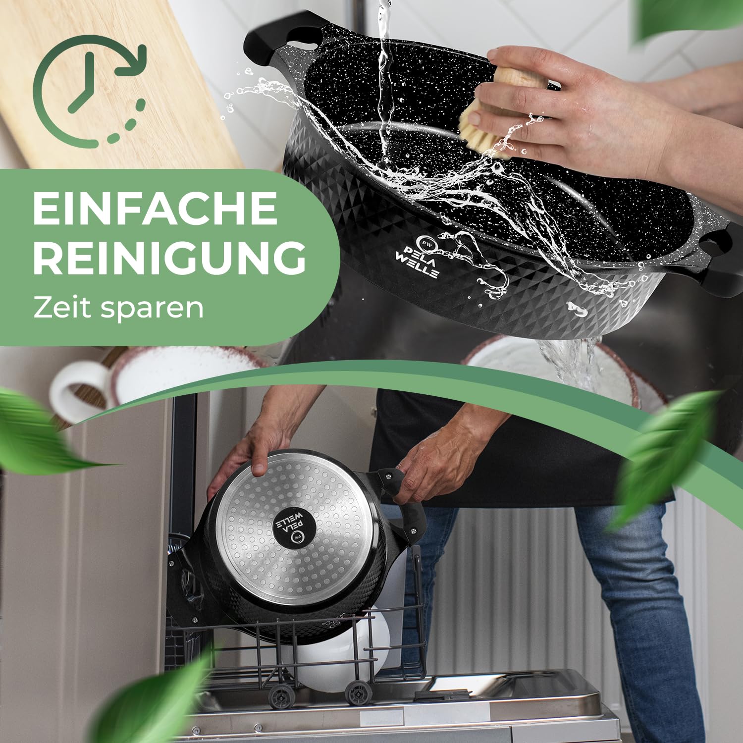Pela Welle® 15-tlg. Induktions-Topfset, schwarz, Keramik, antihaftbeschichtet, inkl. Küchenhelfer, Töpfe & Kochtöpfe