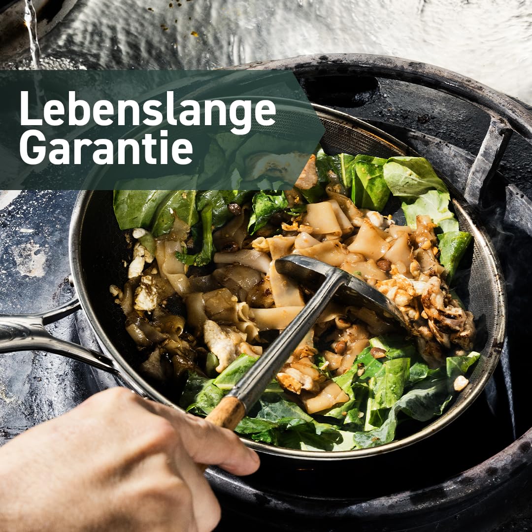 HexClad 7-tlg. Hybrid-Edelstahl Kochgeschirr-Set mit Deckel & Wok, Antihaft, Metallbesteck- & spülmaschinenfest, induktionsgeeignet
