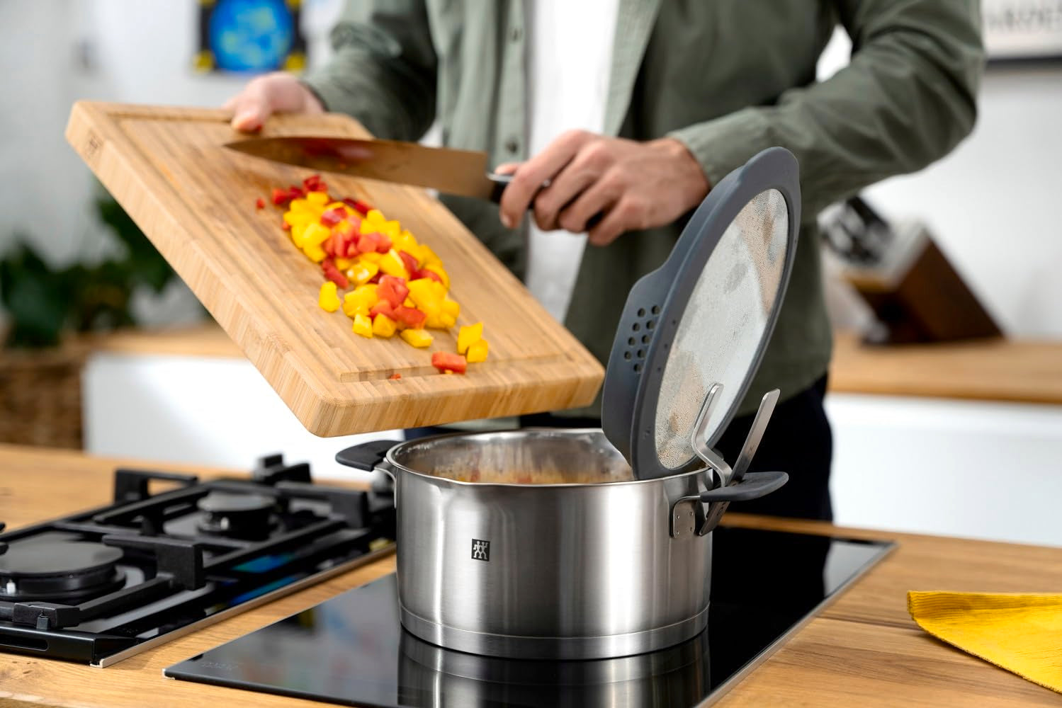 ZWILLING Simplify Kochtopfset 5-tlg., Edelstahl, Glasdeckel mit integriertem Sieb, Induktionsgeeignet, Silber-Schwarz