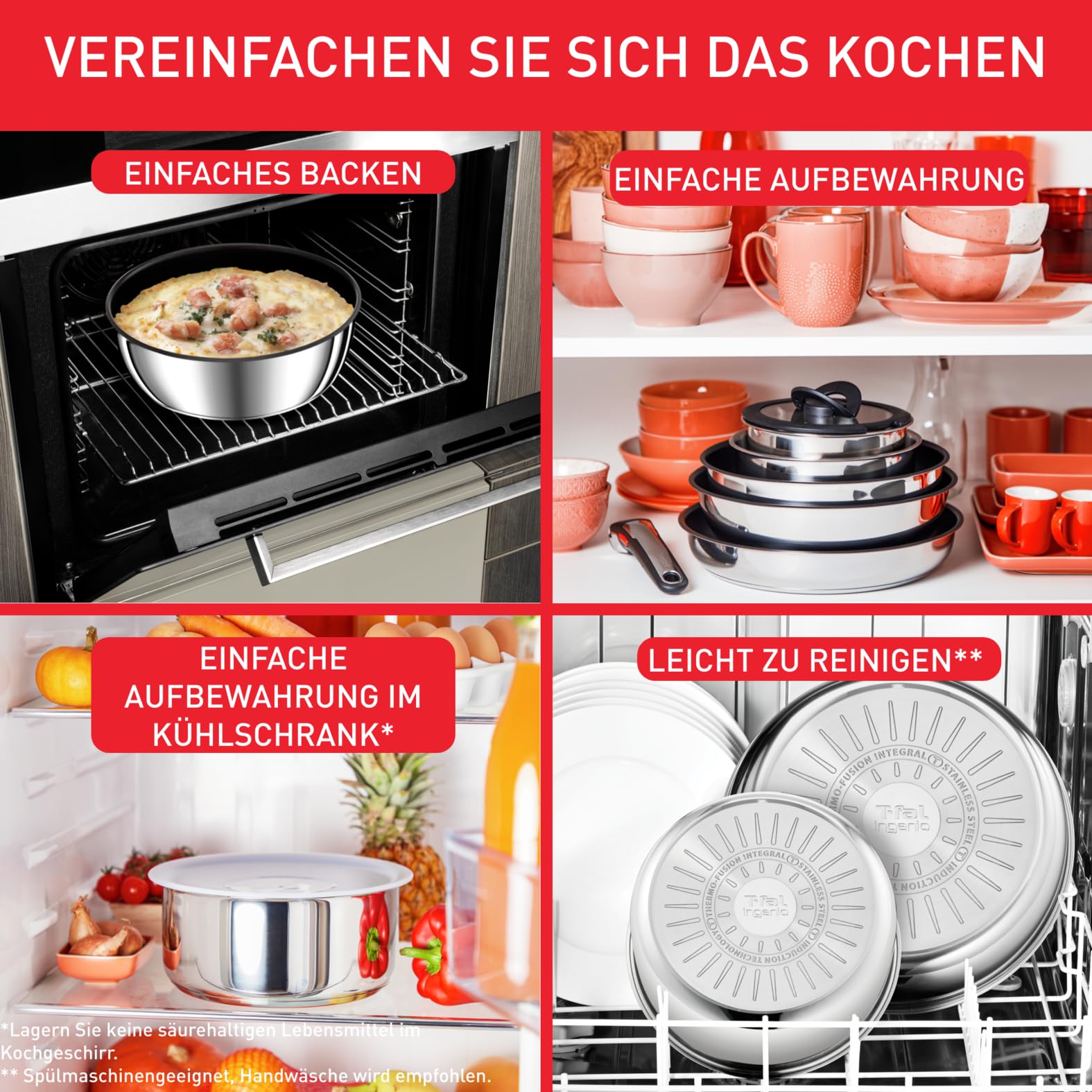 Tefal Ingenio Emotion 20-tlg. Topf- & Pfannenset, abnehmbarer Griff, stapelbar, Induktion, Titanium 2X Antihaft, inkl. Zubehör