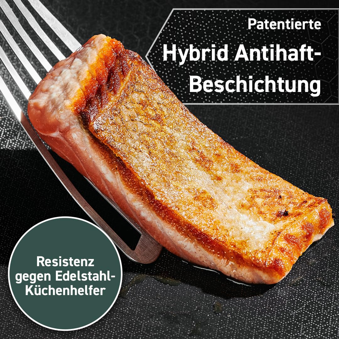 HexClad 7-tlg. Hybrid-Edelstahl Kochgeschirr-Set mit Deckel & Wok, Antihaft, Metallbesteck- & spülmaschinenfest, induktionsgeeignet